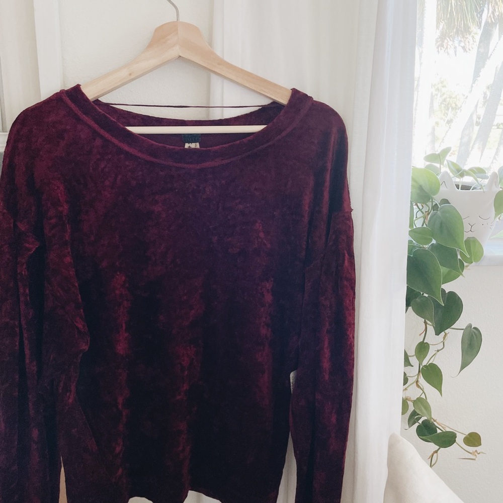 NWT We the Free | crushed velvet red balloon sleeves scoop neck sweater